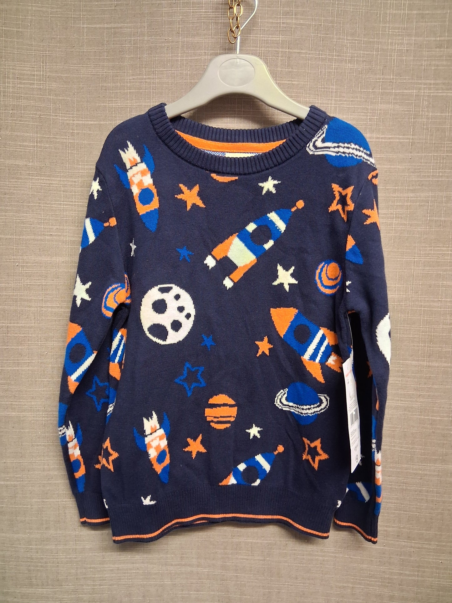 F&F Boys Space Theme Knitted Sweater Blue Age 5-6 Years New