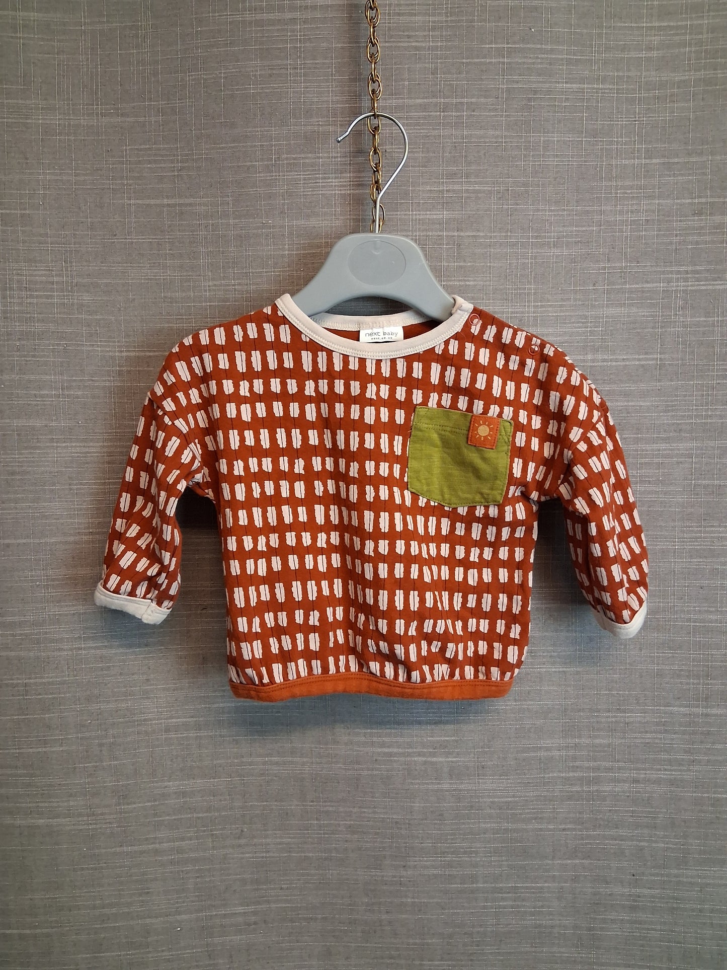 Next Boys Orange and Beige Long Sleeve Top Age 3-6 Months