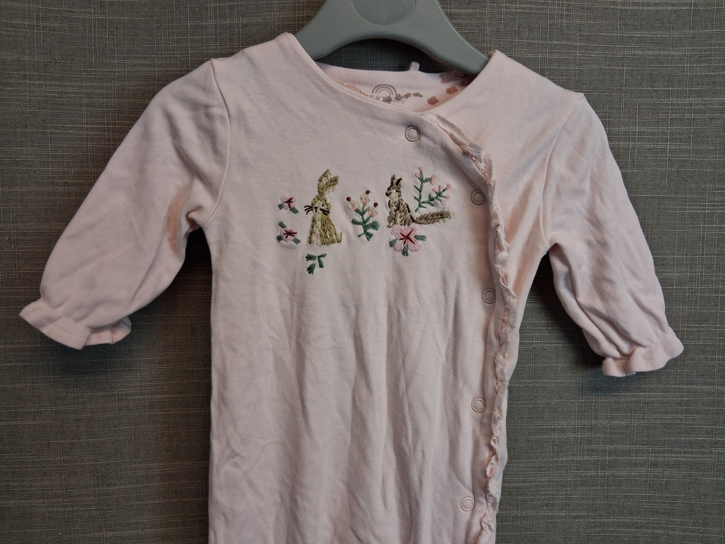 Next Girls Pink Bunny Theme Sleepsuit Age 0-3 Months