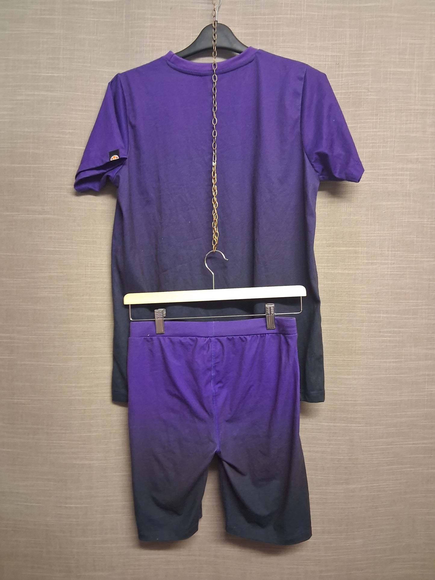 Ellesse Girls 2 Piece Outfit Set T-Shirt Oversized Cycle Shorts Purple Ombre Age 13-14 Years