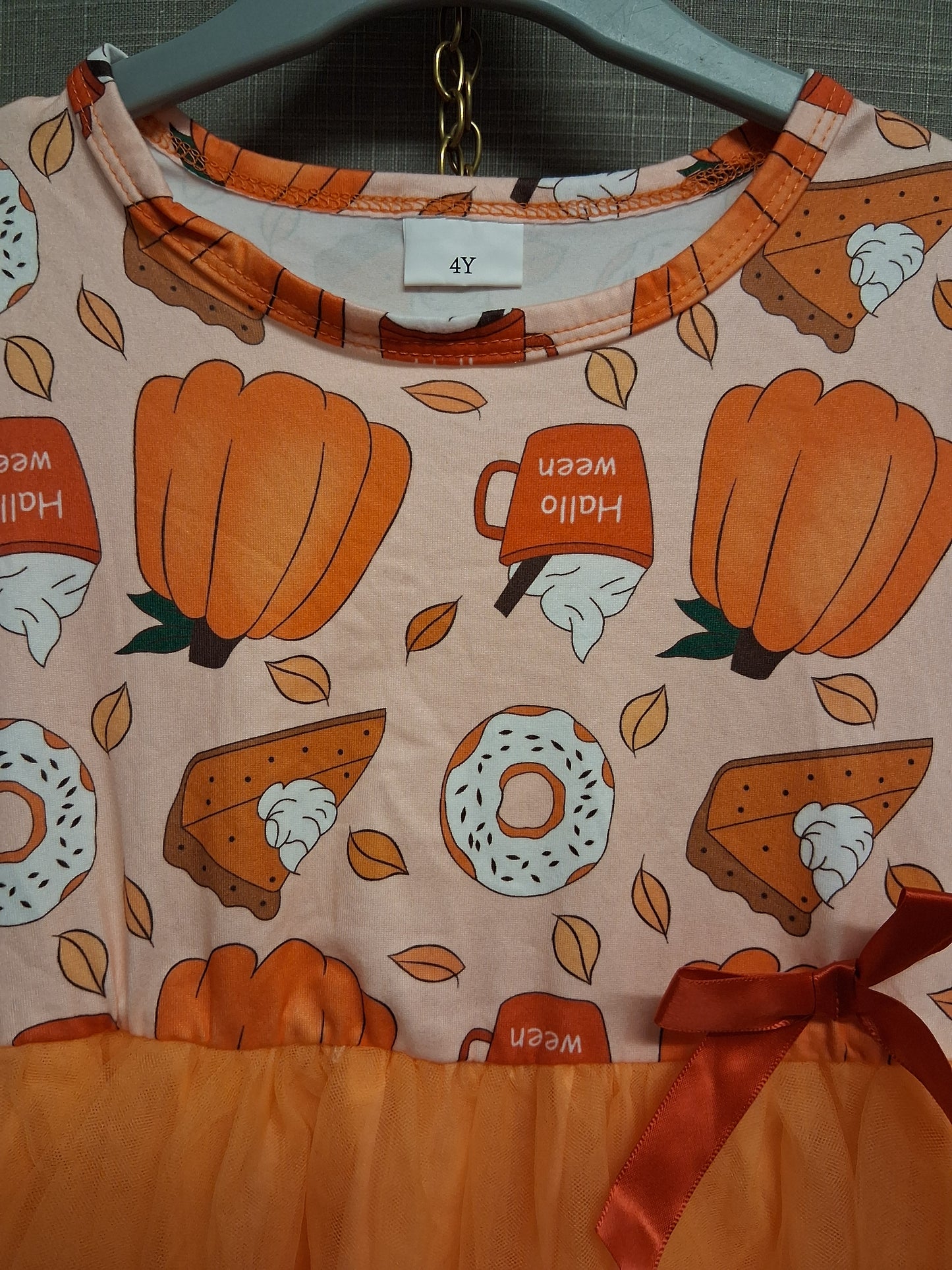 Shein Halloween Autumn Dress Tutu Skirt Long Sleeve Orange Age 4 Years
