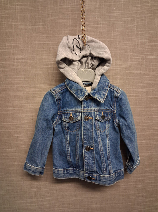 River Island Boys Blue Denim Jacket With Hood Age 9-12 Months