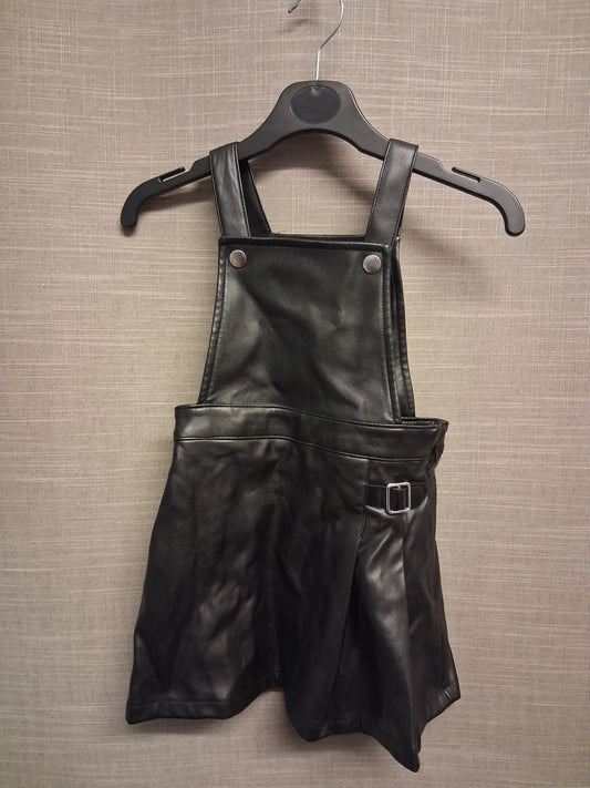 Primark Girls Black Pleather Faux Leather Pinafore Dress Age 2-3 Years