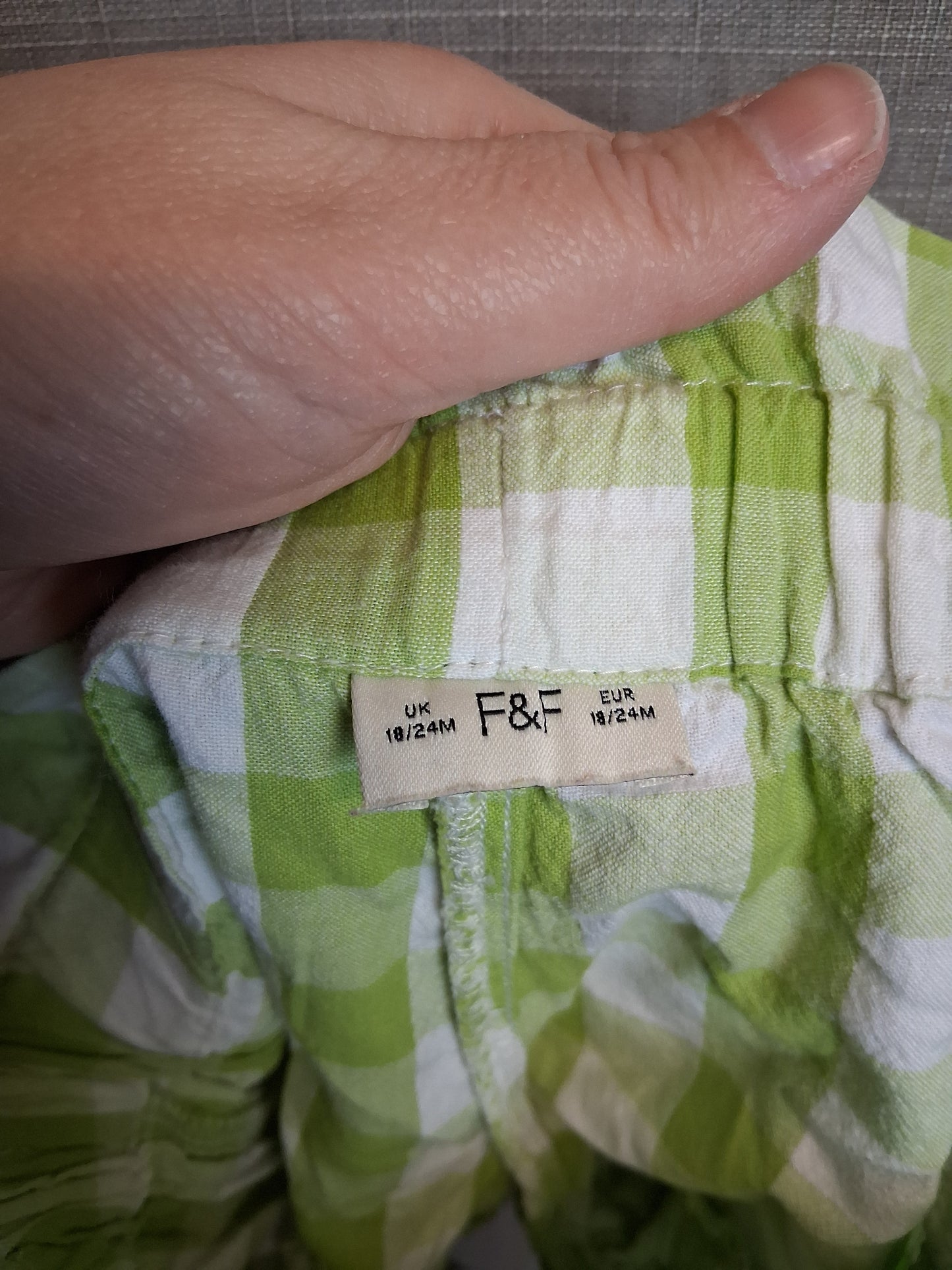 F&F 2 Piece Outfit Green Check Vest and Shorts Age 18-24 Months