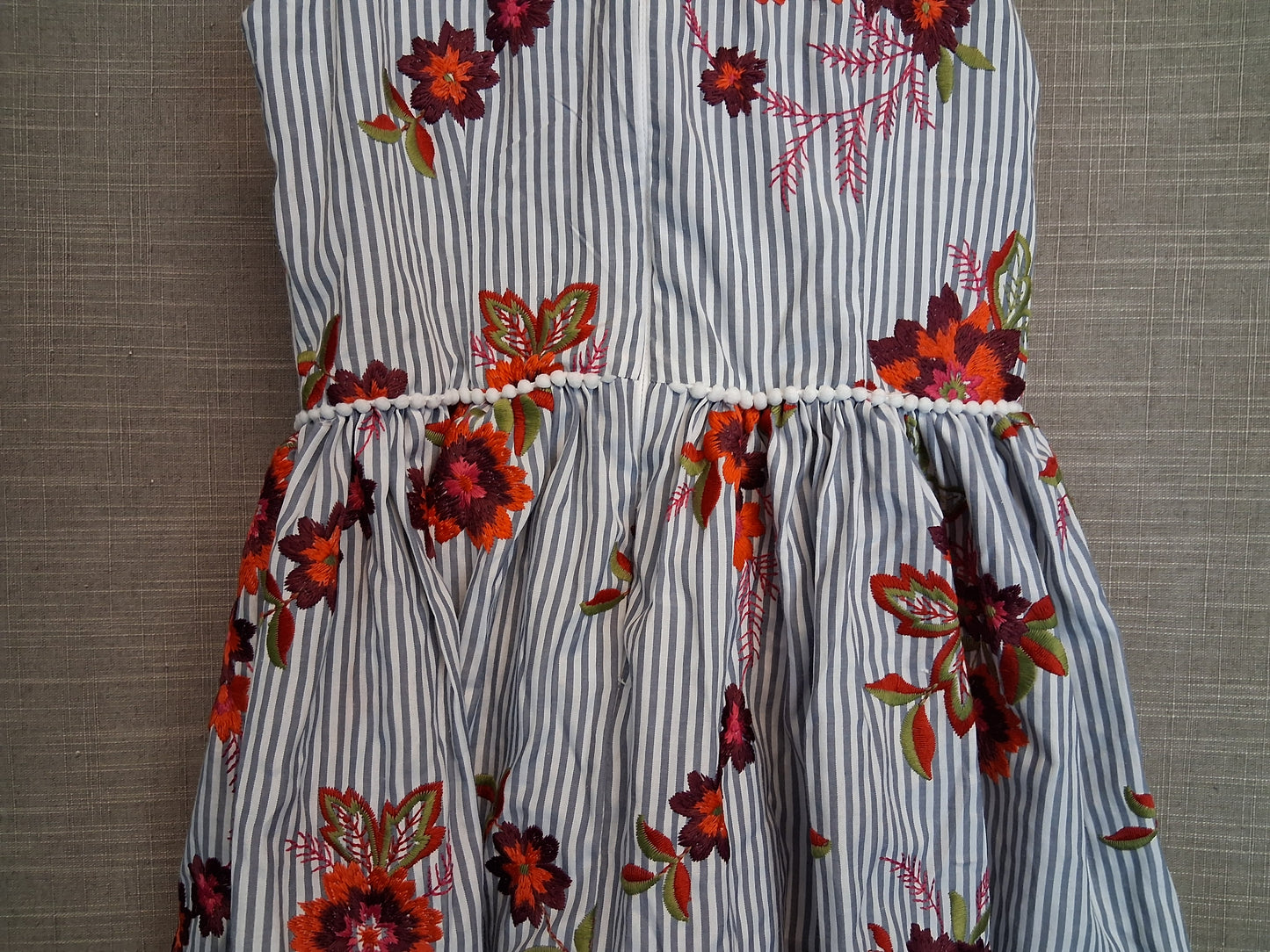 Next Girls Stripe Embroidered Floral Sleeveless Dress Age 9 Years
