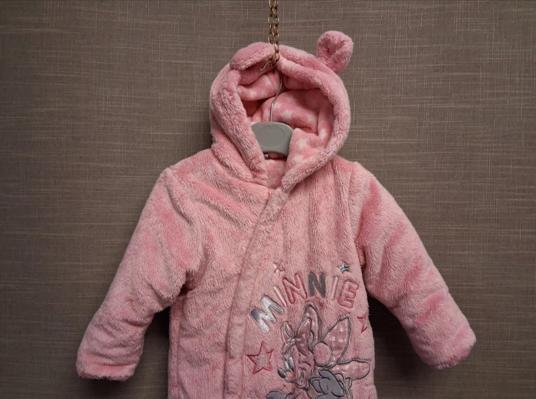 Disney Girls Minnie Mouse Pink Padded Pramsuit Plush Age 6-9 Months