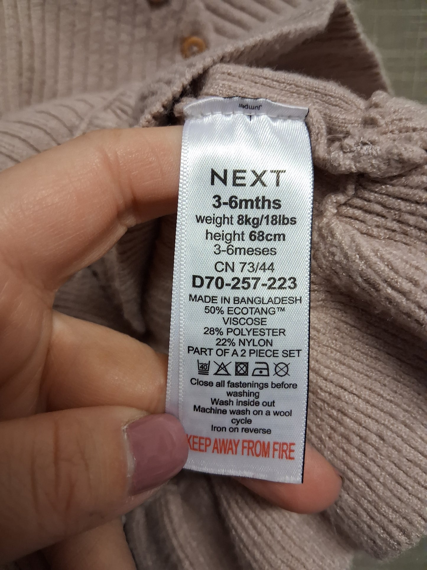 Next Girls Beige Pink Ribbed Jumper Sweater Age 3-6 Months