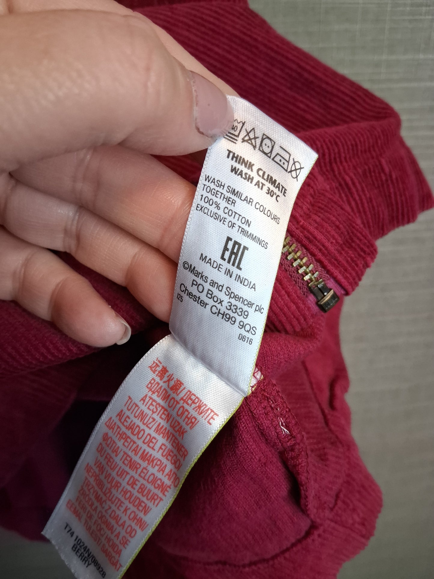 Marks and Spencer Corduroy Full Zip Burgundy Dress Age 13-14 Years