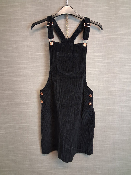 F&F Girls Black Corduroy Pinafore  Dress Age 13-14 years
