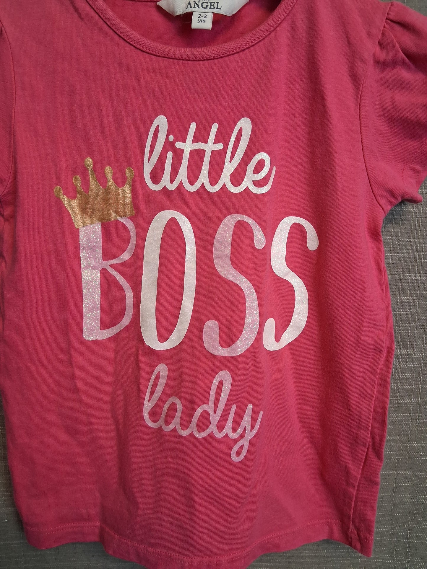 Evie Angel Girls Pink T-Shirt "Little Boss Lady" Short Sleeve Age 2-3 Years