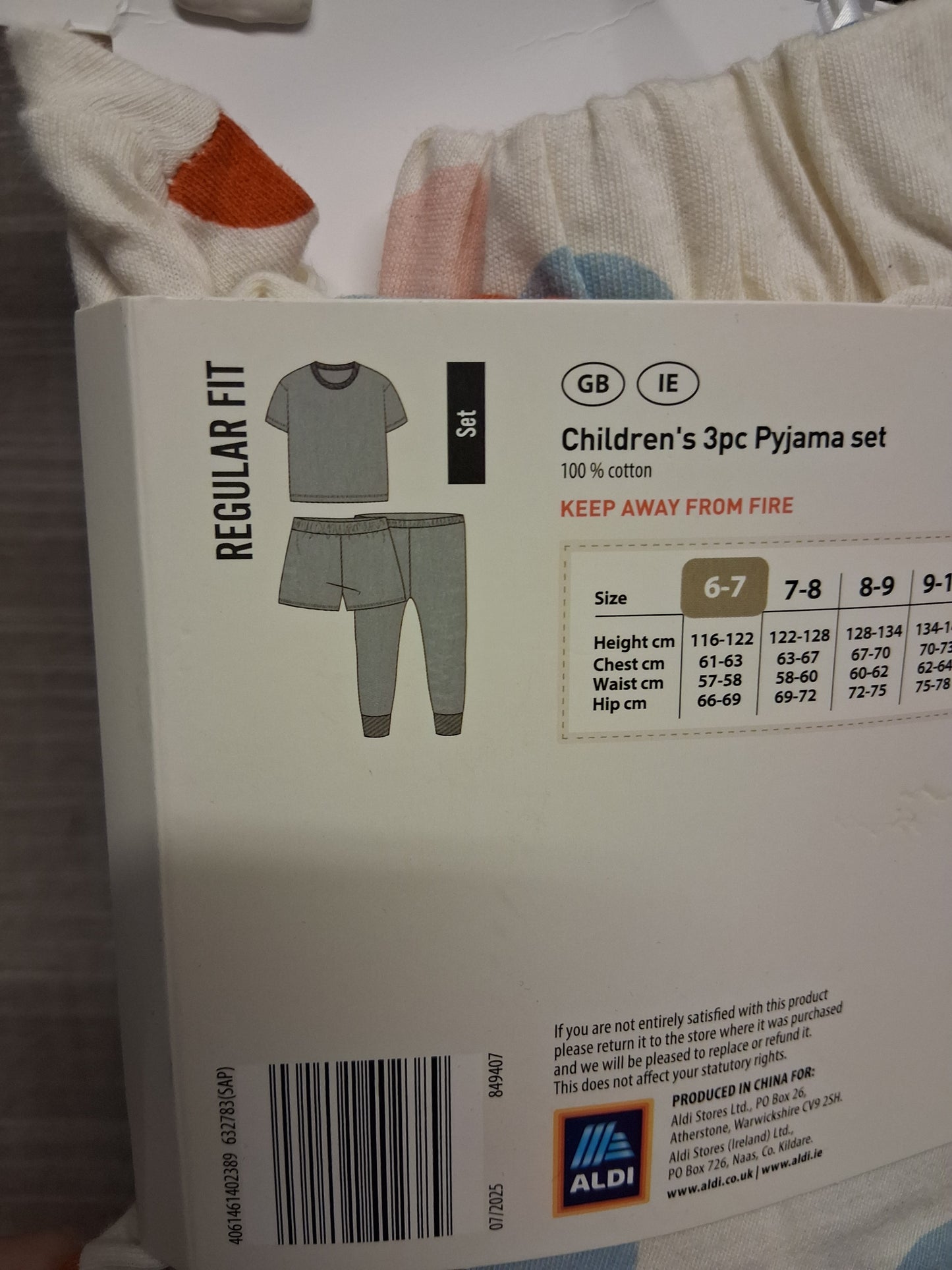 Lily & Dan Girls 3pc Pyjama Set Multicolour Age 6-7 Years New