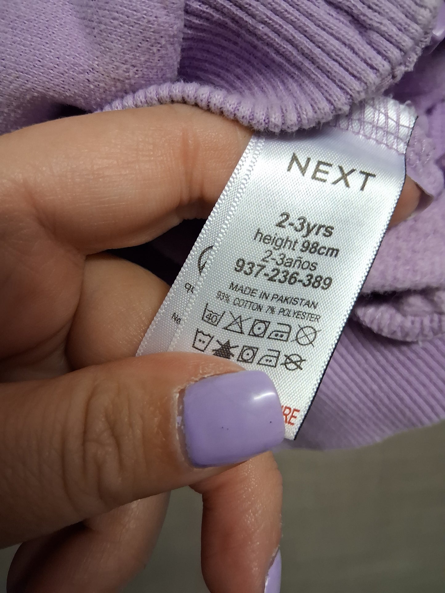 Next Girls Lilac Hoodie With Ears Jersey Age 2-3 Years Oversized