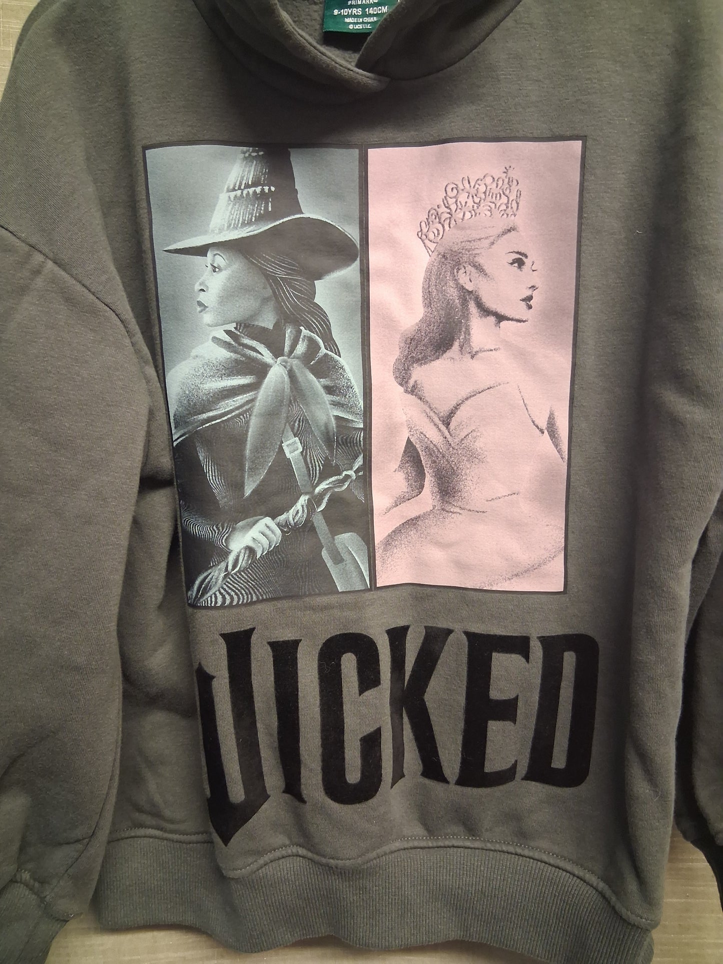 Primark Wicked Hoodie Elphaba Glinda Graphic Grey Age 9-10 Years