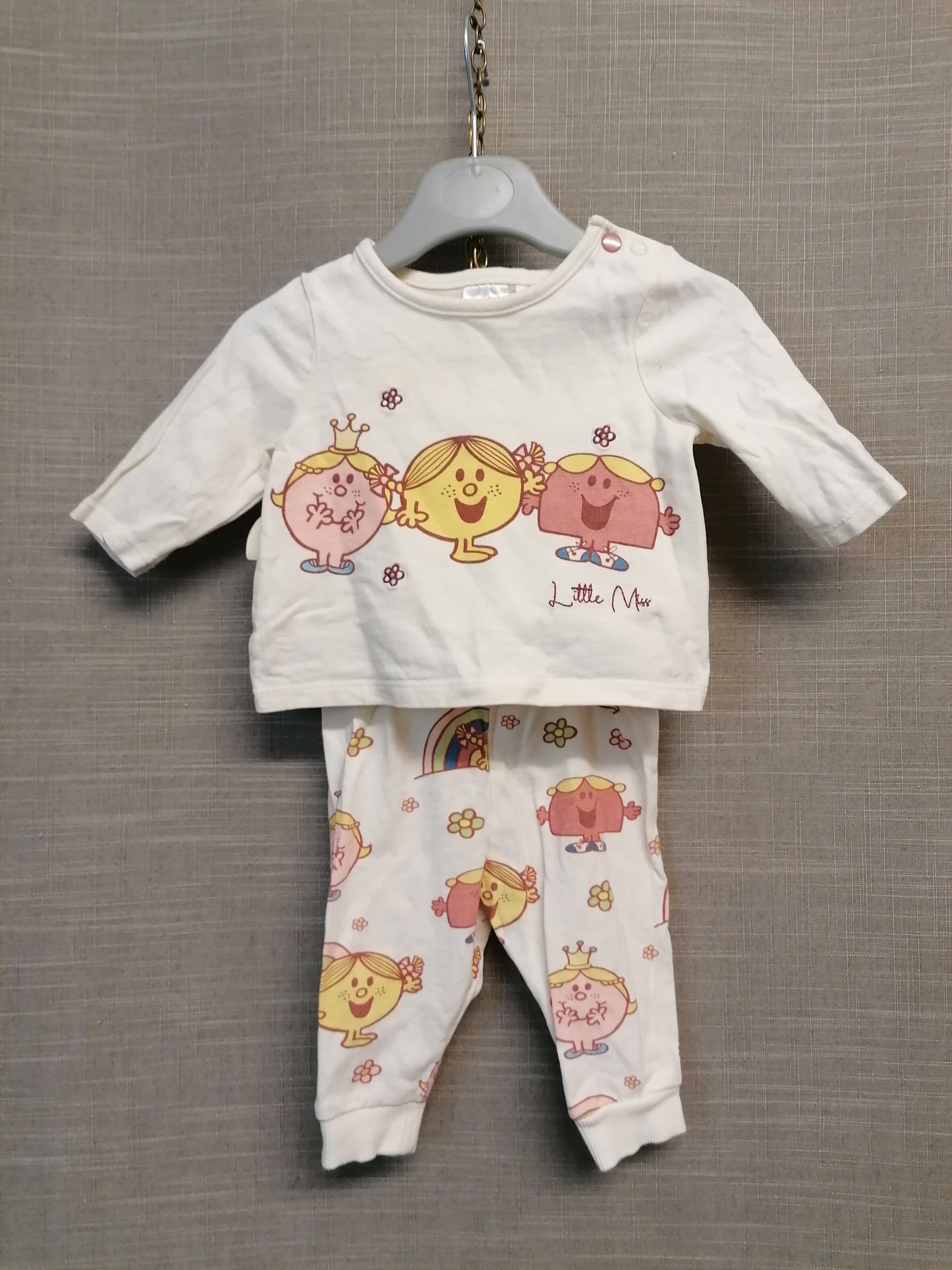 TU Little Miss Pyjamas PJs Set 2 Piece Age 0-3 Months Beige