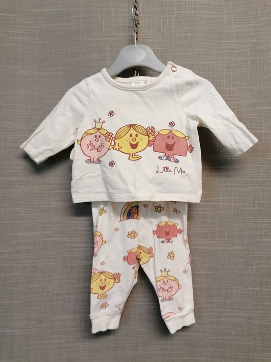 TU Little Miss Pyjamas PJs Set 2 Piece Age 0-3 Months Beige