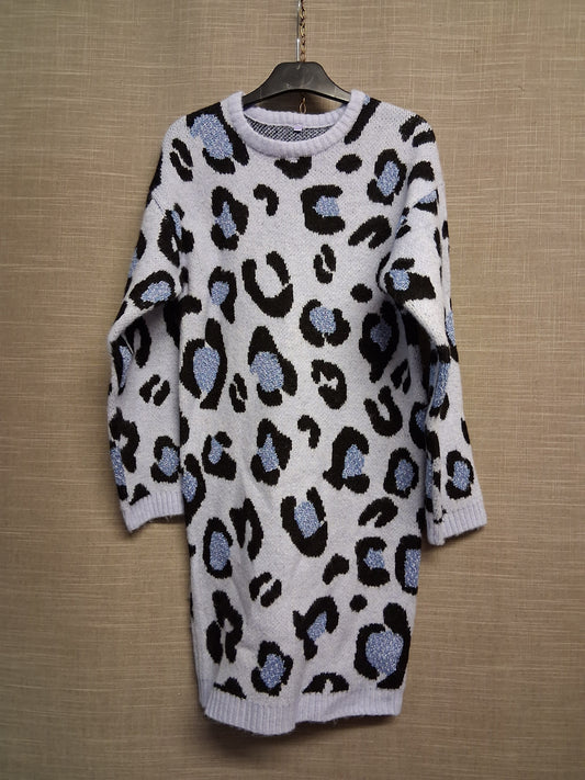 Nutmeg Girl Blue Leopard Print  Knitted Jumper Dress Age 10-11 Years