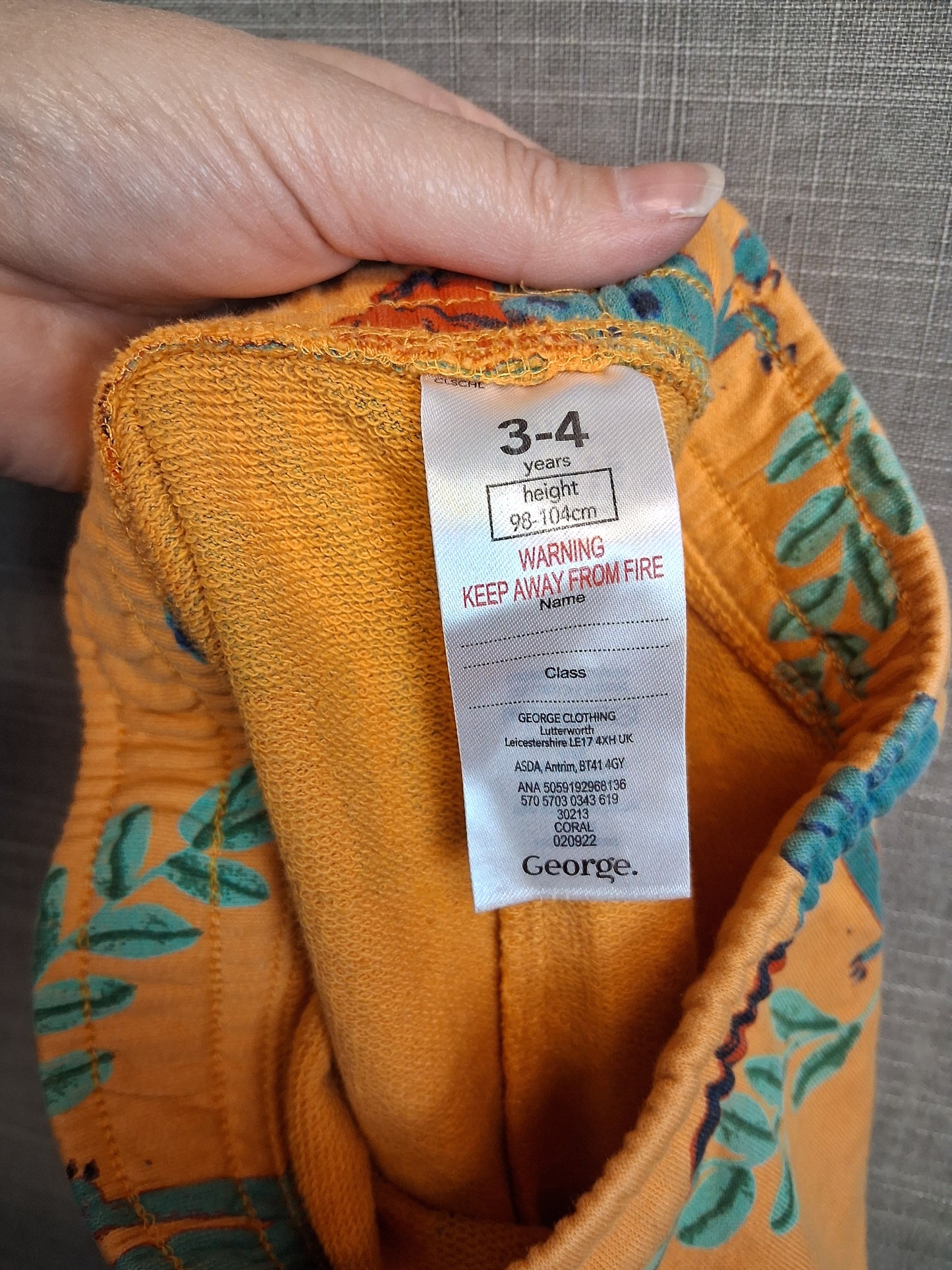 George Dinosaur Theme Jersey Jogger Shorts Age 3-4 Years Orange