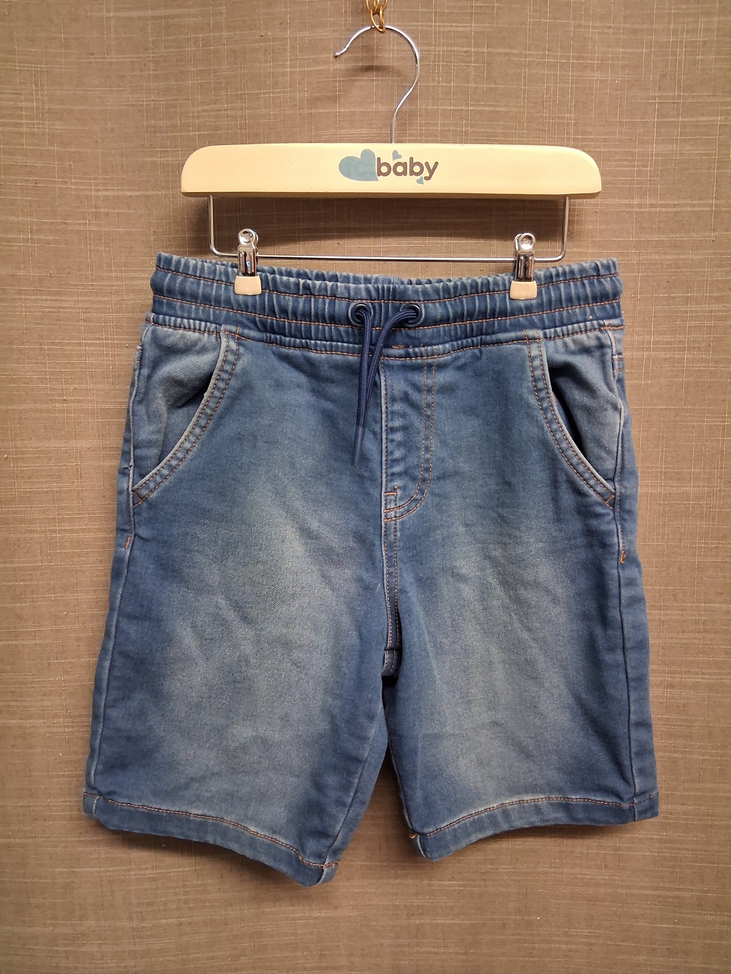 Primark Boys Blue Elastic Waist Denim Shorts 100% Cotton Age 6-7 Years