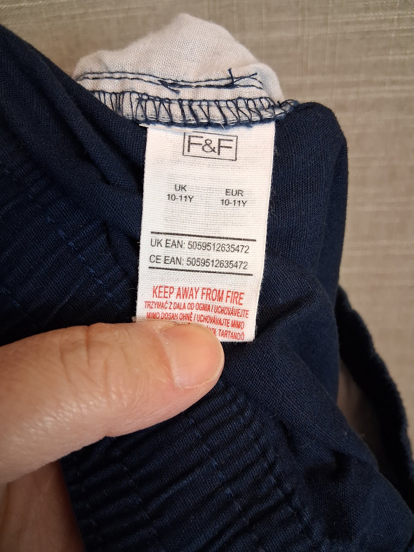 F&F Boys Navy Chino Shorts Age 10-11 Years Elastic Waist