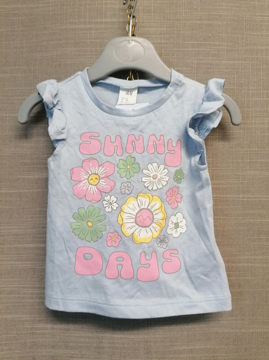 H&M Blue Sleeveless Jersey T-Shirt Age 3-6 Months New