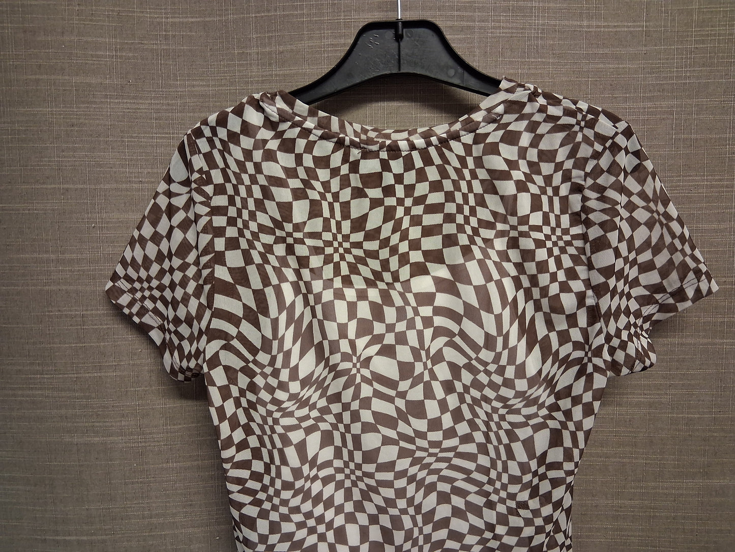 New Look Girls Brown White Check 2 Piece Mesh T-Shirt Age 12-13 Years
