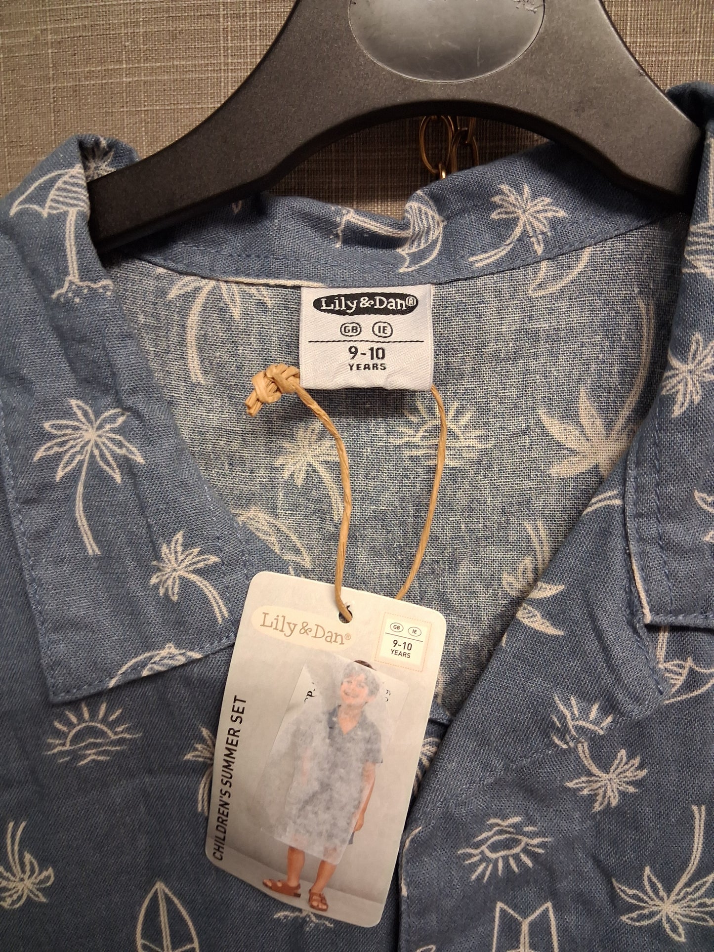 Lily & Dan Blue Palm Tree Print Hawaiian Shirt Short Sleeve Age 9-10 Years