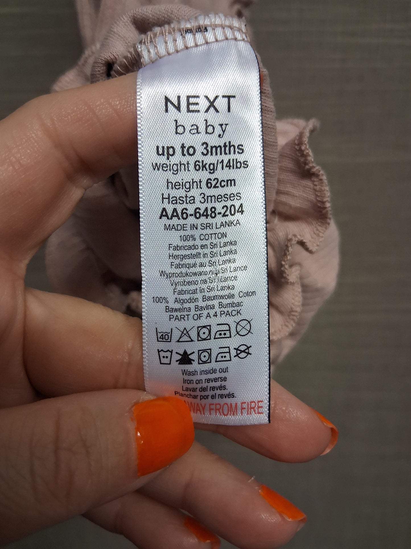 Next Girls Dusky Pink One Piece Romper Age 0-3 Months