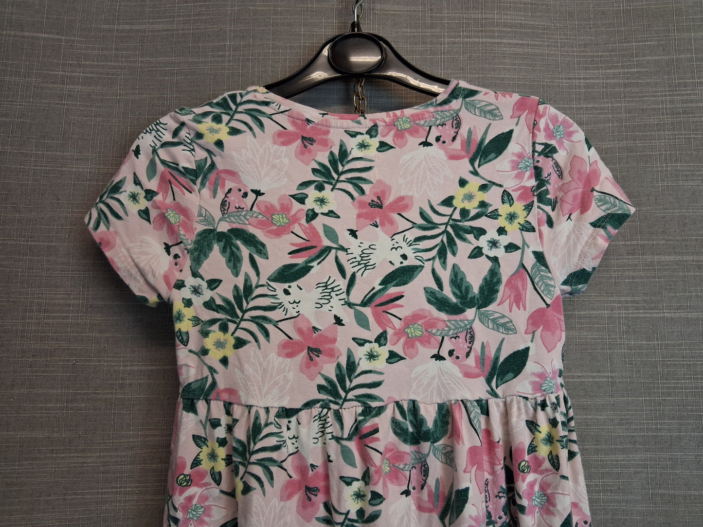 F&F Girls Pink Floral Tiered Jersey Dress Age 6-7 Years