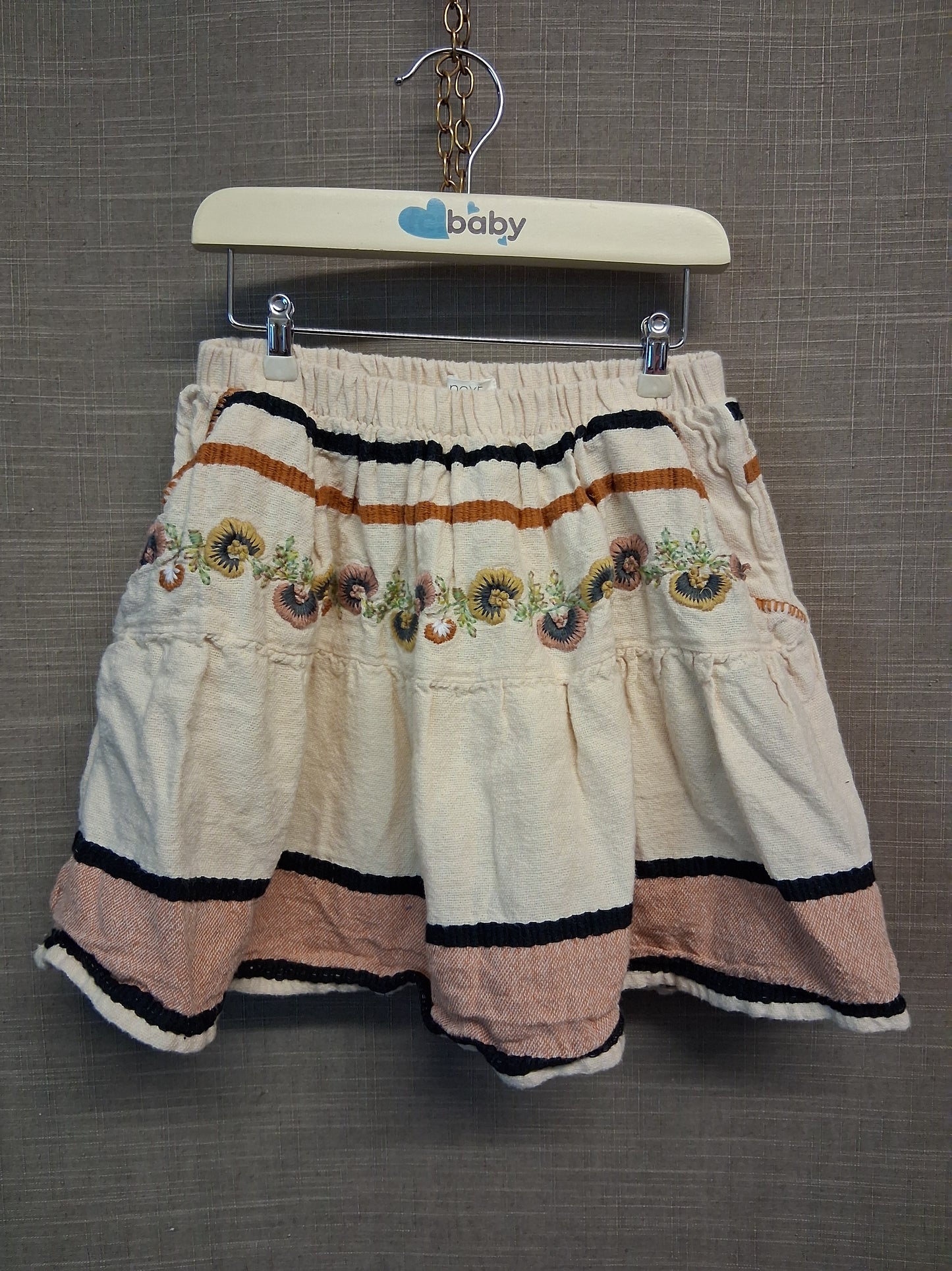 Next Girls Beige Lined Skirt Embroidered Floral Pockets Age 5-6 Years
