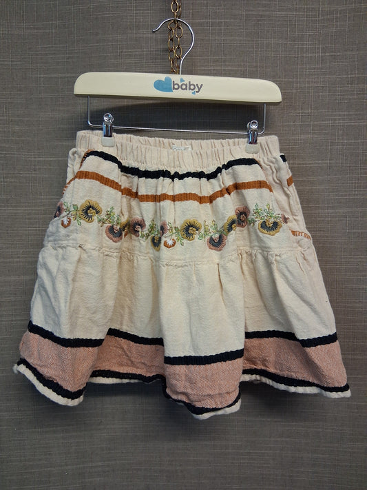 Next Girls Beige Lined Skirt Embroidered Floral Pockets Age 5-6 Years