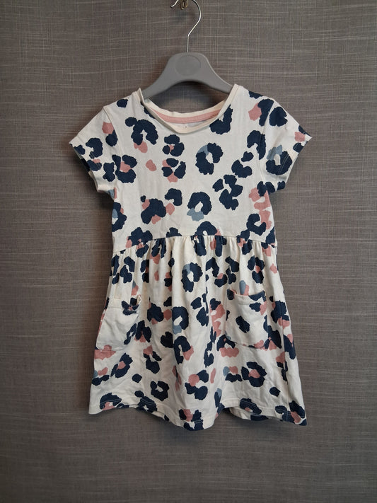Nutmeg Jersey T-Shirt Dress Age 3-4 Years Beige Animal Print Short Sleeve