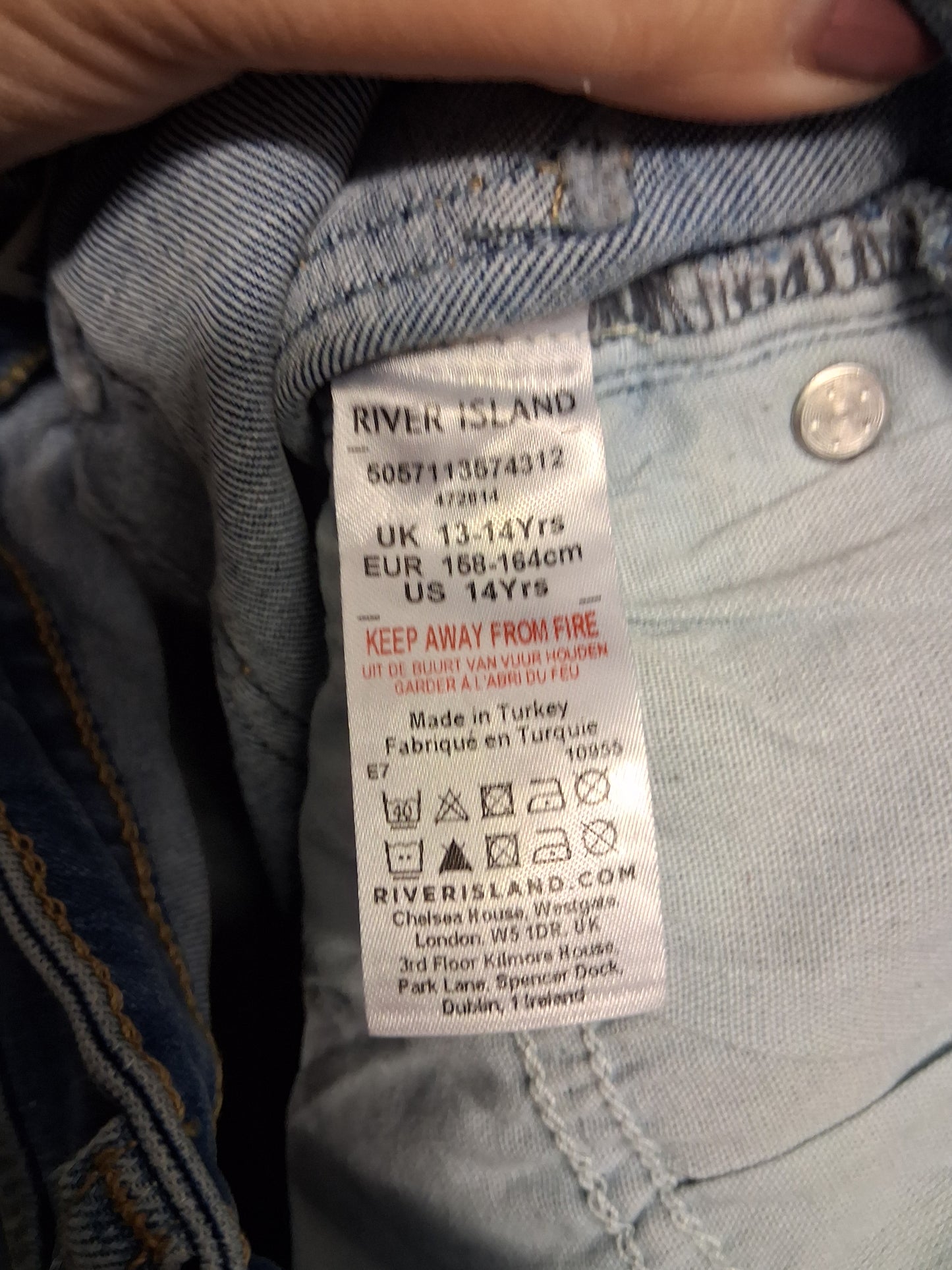 River Island Girls Blue Denim Bootcut Jeans Age 13/14 Years