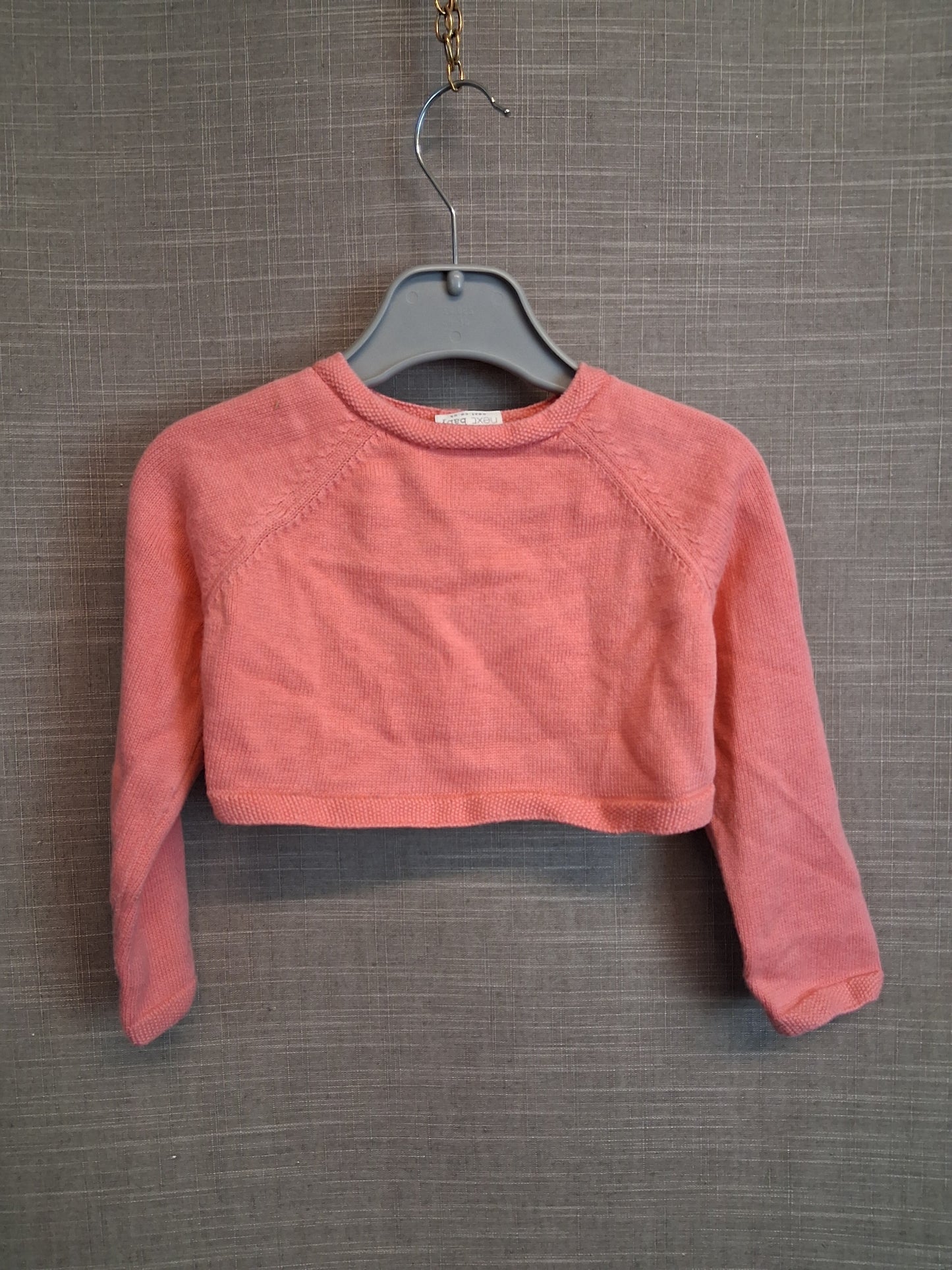 Next Girls Coral Pink Knitted Bolero Shrug Age 12-18 Months 100% Cotton