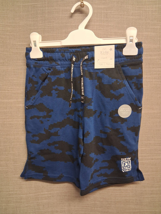 F&F Boys Blue Camouflage Print Jersey Jogger Shorts Age 6-7 Years
