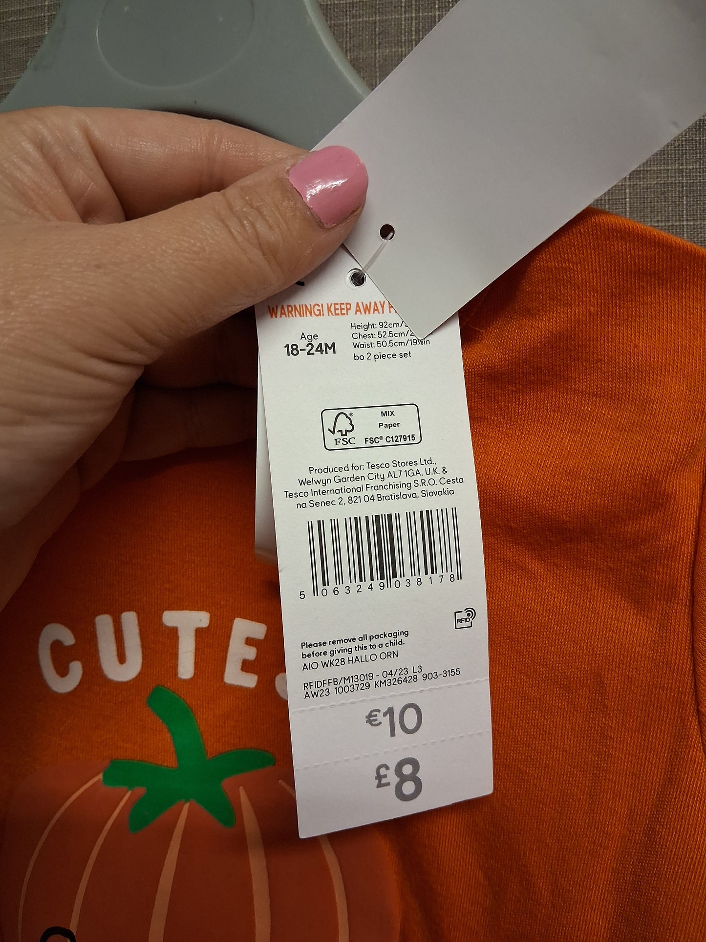 F&F Boys Pumpkin Sleepsuit Outfit With Hat Orange Age 18-24 Months New
