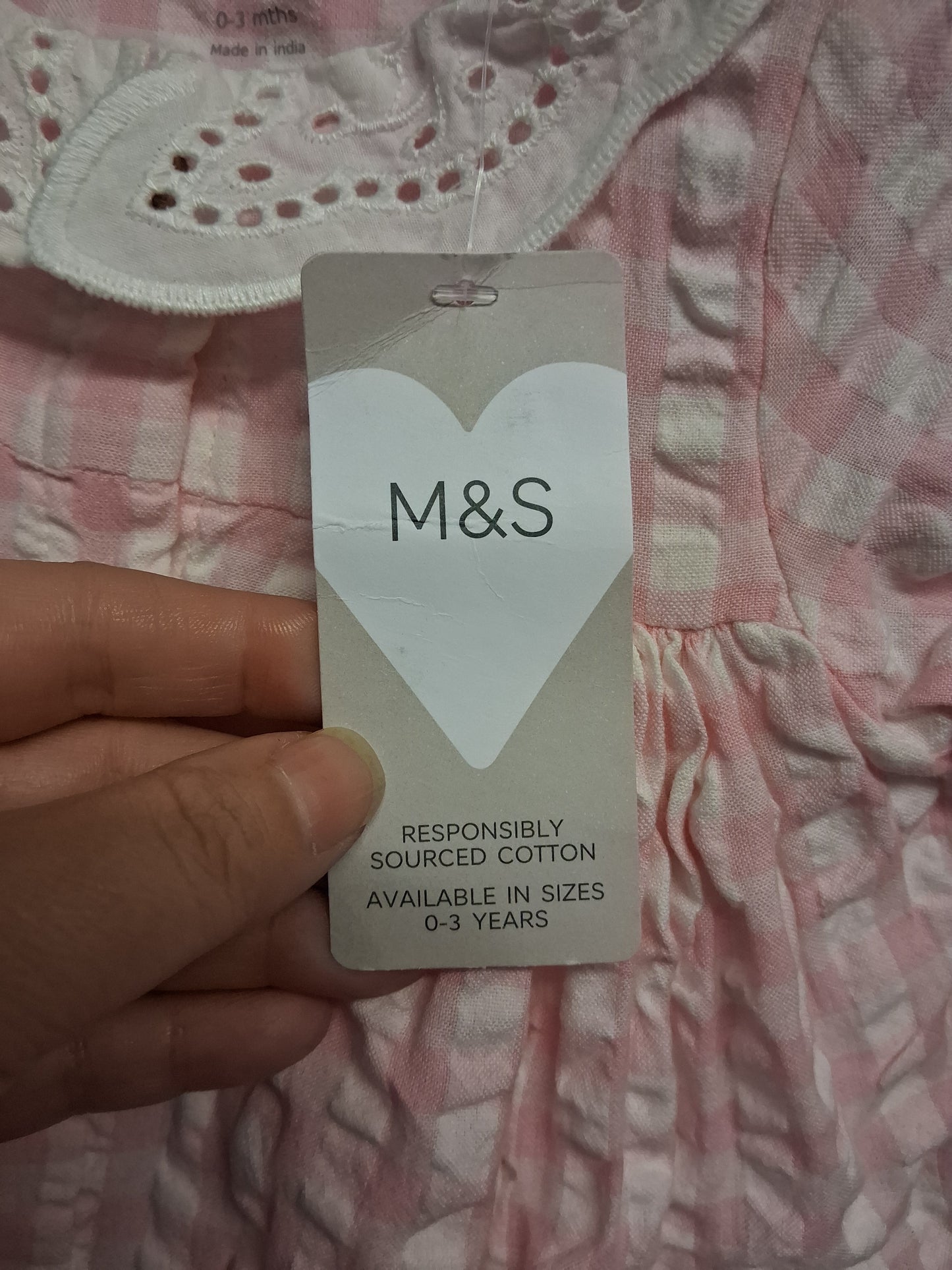 Marks & Spencer Pink White Check A Line Dress Age 0-3 Months New