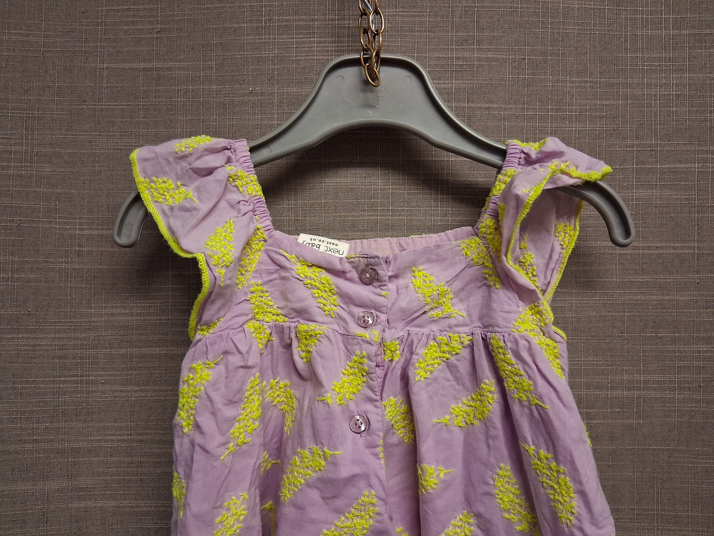 Next Girls Lilac Neon Yellow Floral Dress Age 9-12 Months