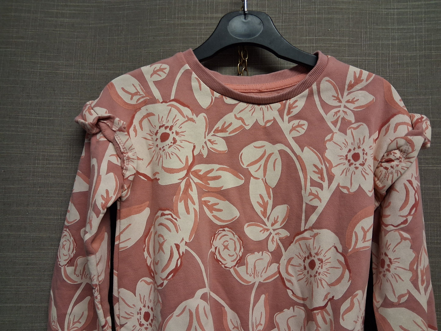Nutmeg Pink Floral Sweater Frill Shoulders Age 6-7 Years