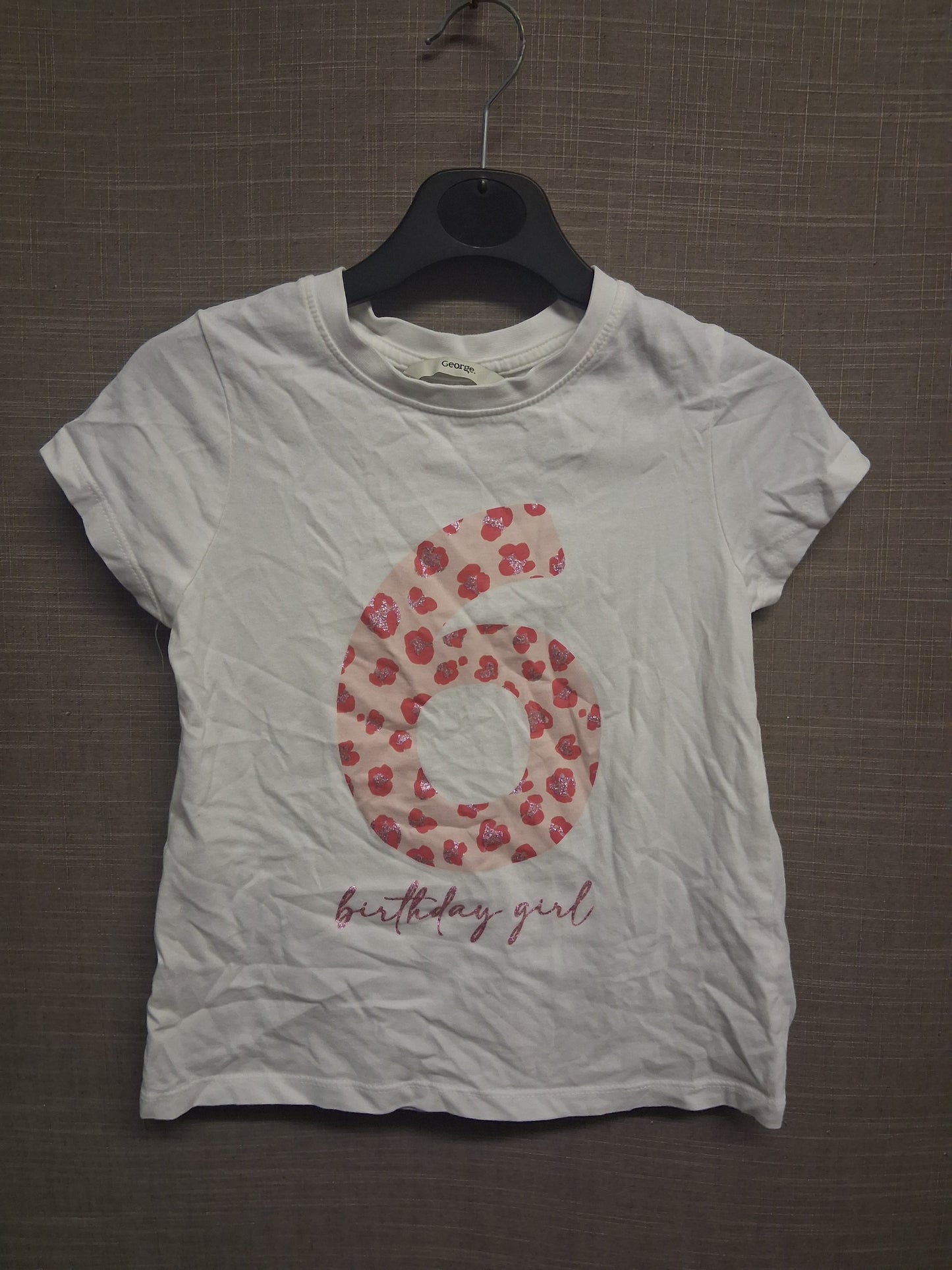 George Girls 6th Birthday Short Sleeve T-Shirt Age 6-7 years