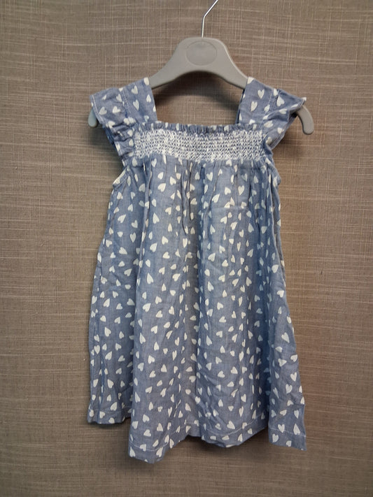 Next Girls Blue Love Heart Smock Dress Age 12-18 Months