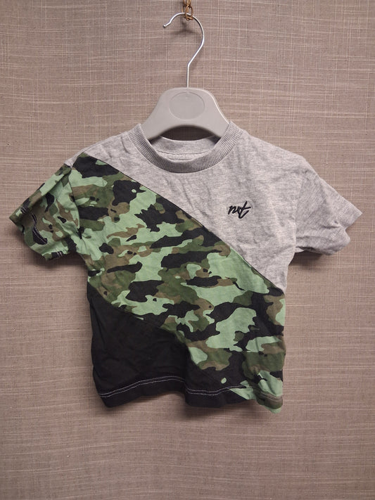 Next T-Shirt Boys Short Sleece Grey Green Camouflage Age 3-6 Months