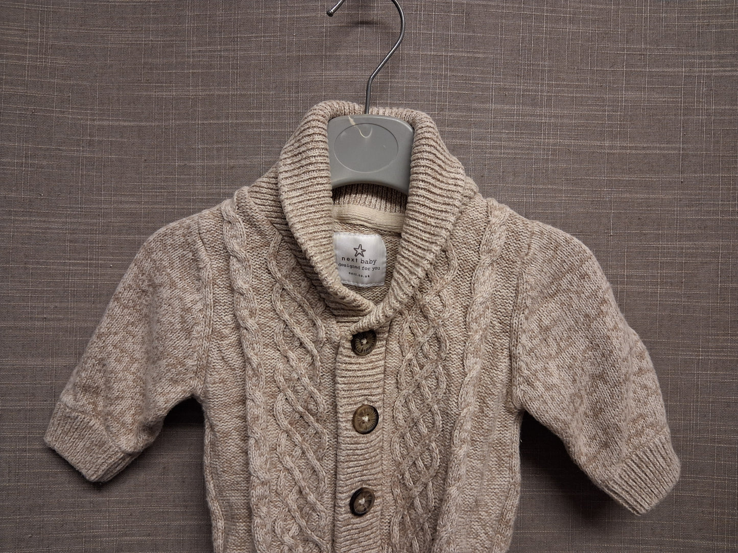 Next Boys Beige Cable Knit Cardigan Up to 1 month 100% Cotton