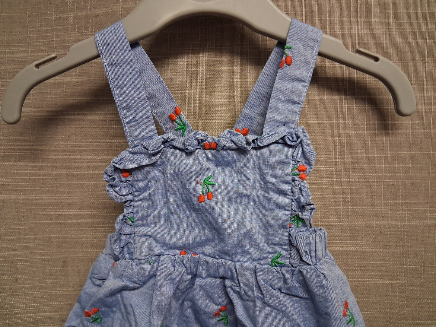 Matalan Girls Blue Denim Dungaree Shorts Cherry Print Age 0-3 months
