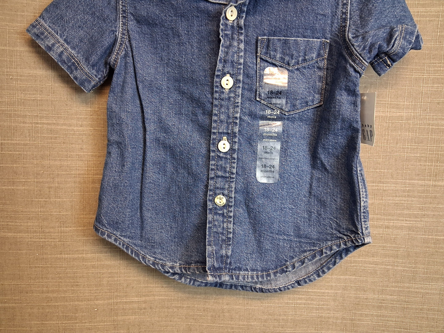 GAP Boys Blue Denim Short Sleeve Shirt Age 18-24 Months New
