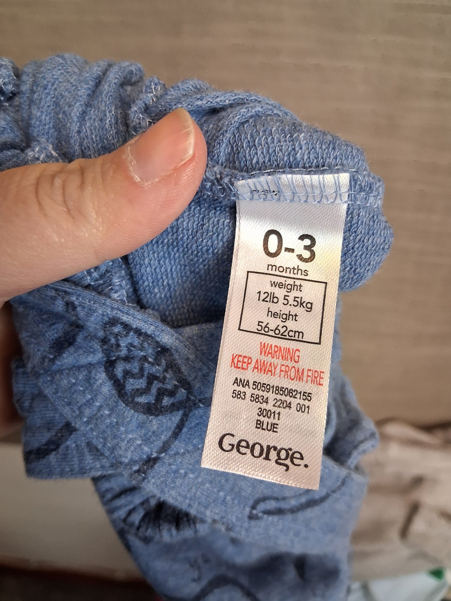 George Boys Blue Jersey Dungarees Elephant Print Age 0-3 Months