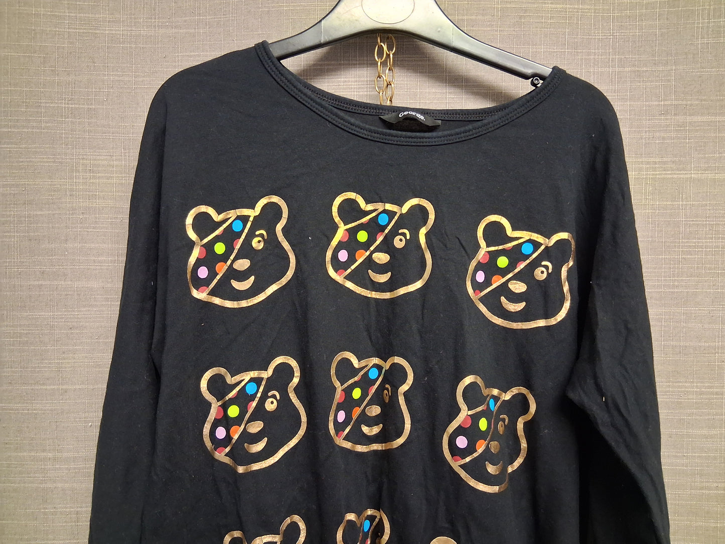 George Girls "Pudsey" Children in  Need 3/4 Sleeve Black T-Shirt Elastic Waist Age 12-13 Years