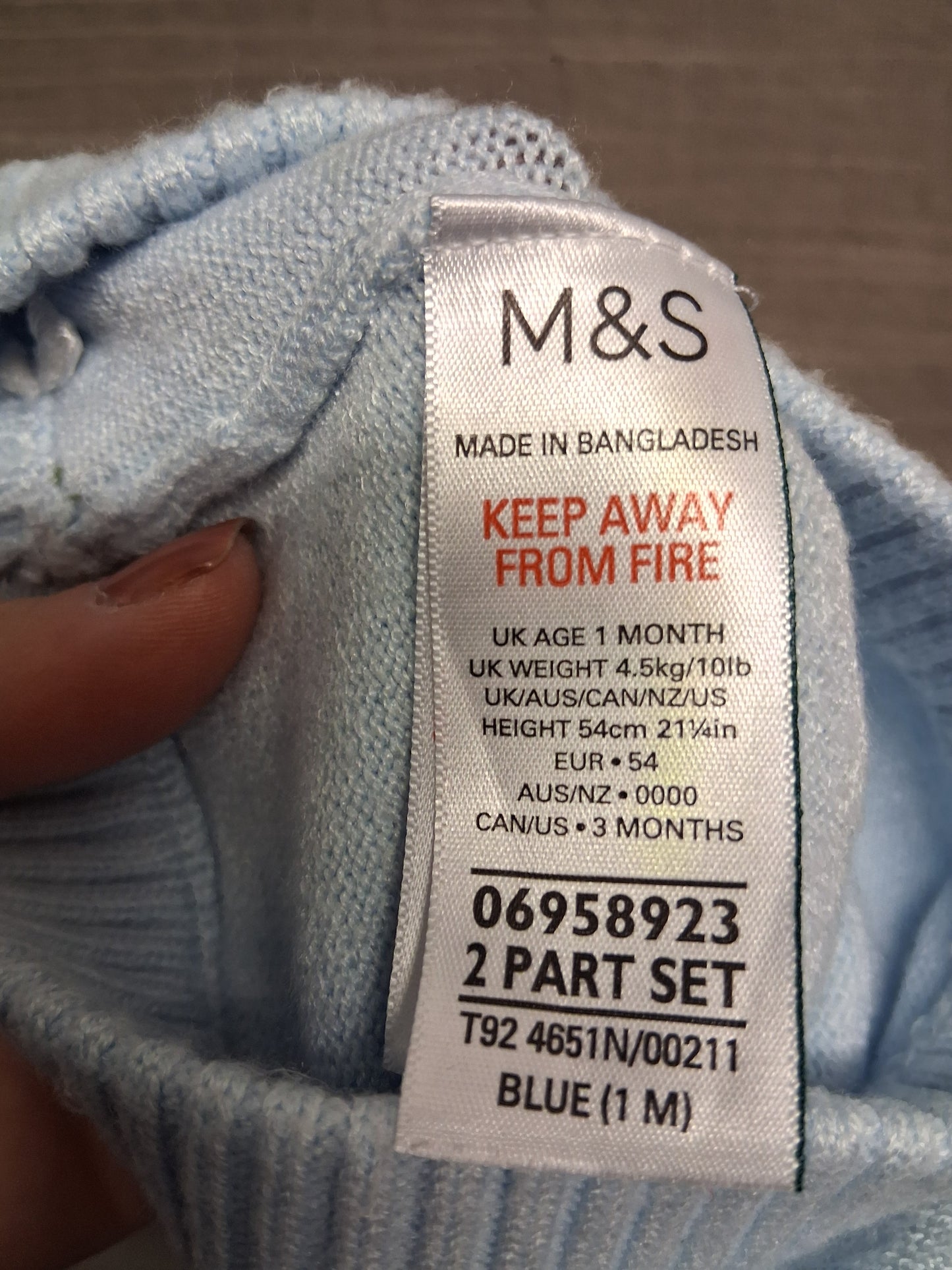 Marks and Spencer Blue Knitted 2 Piece Outfit Jumper and Trousers Age 1 Months