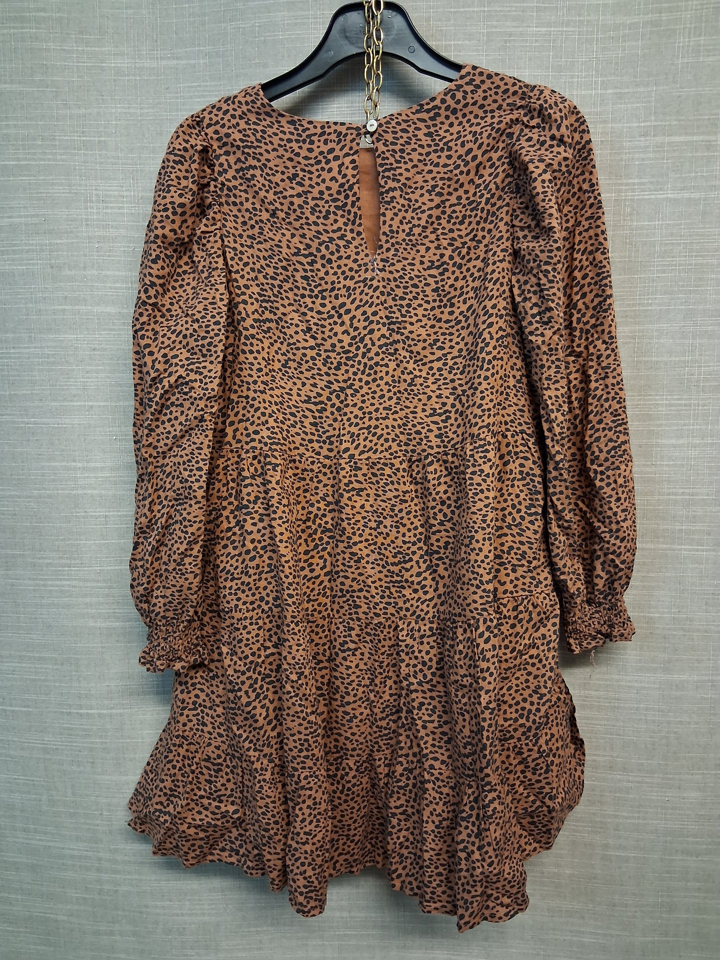 Mango Leopard Brown Long Sleeve Tiered Dress Age 8 Years