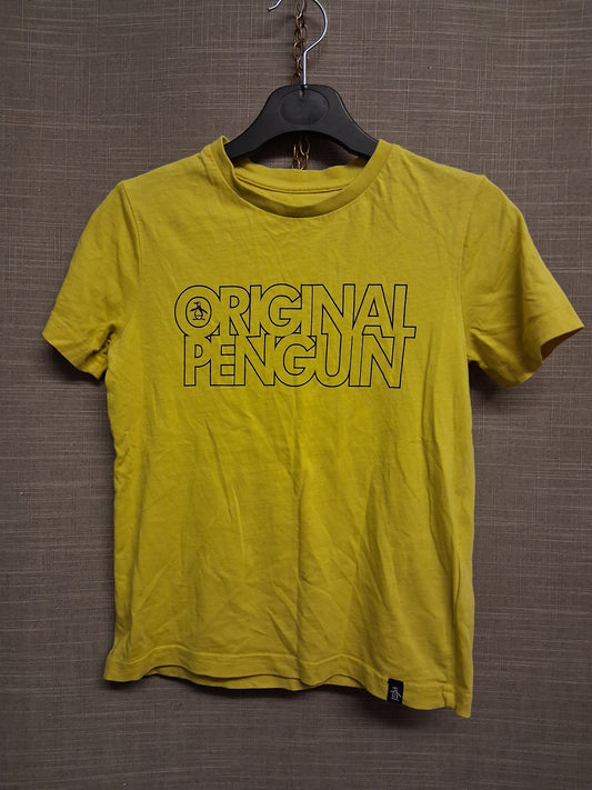 Penguin Boys T-Shirt Short Sleeve Yellow 100% Cotton Age 6-7 Years