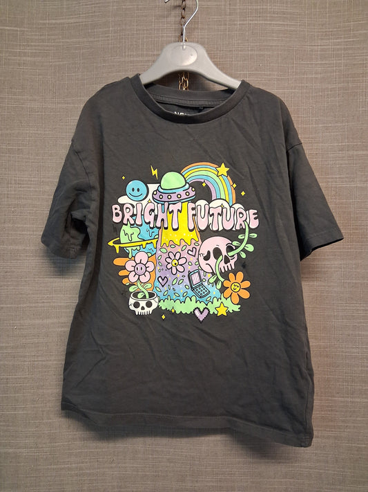 Next Girls Grey Loose Fit T-Shirt Short Sleeve Graphic Print Age 5 Years